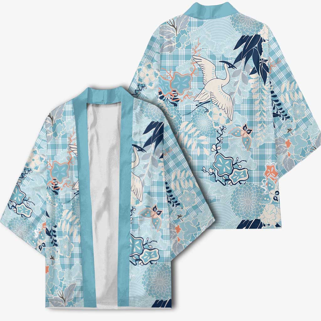 Blue Palaka Crane and Flowers Kimono Japan Heritage Spirit - Polynesian Pride