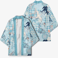 Blue Palaka Crane and Flowers Kimono Japan Heritage Spirit - Polynesian Pride