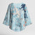 Blue Palaka Crane and Flowers Kimono Sleeve Blouse Japan Heritage Spirit - Polynesian Pride