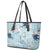 Blue Palaka Crane and Flowers Leather Tote Bag Japan Heritage Spirit - Polynesian Pride