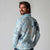 Blue Palaka Crane and Flowers Long Sleeve Polo Shirt Japan Heritage Spirit - Polynesian Pride