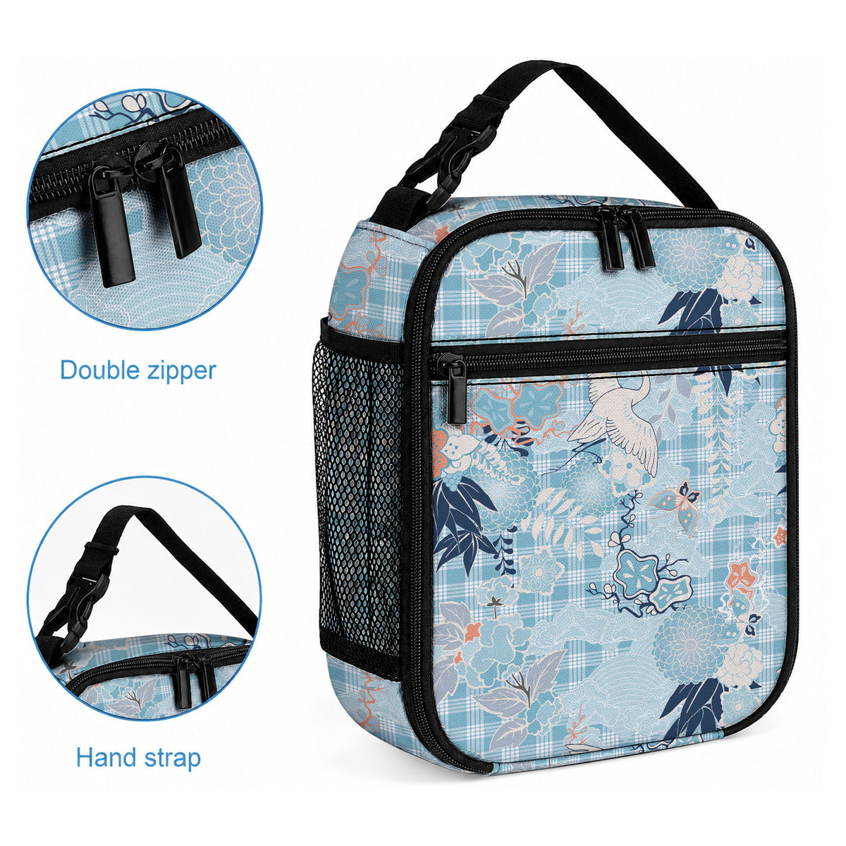 Blue Palaka Crane and Flowers Lunch Bag Japan Heritage Spirit LT9 - Polynesian Pride