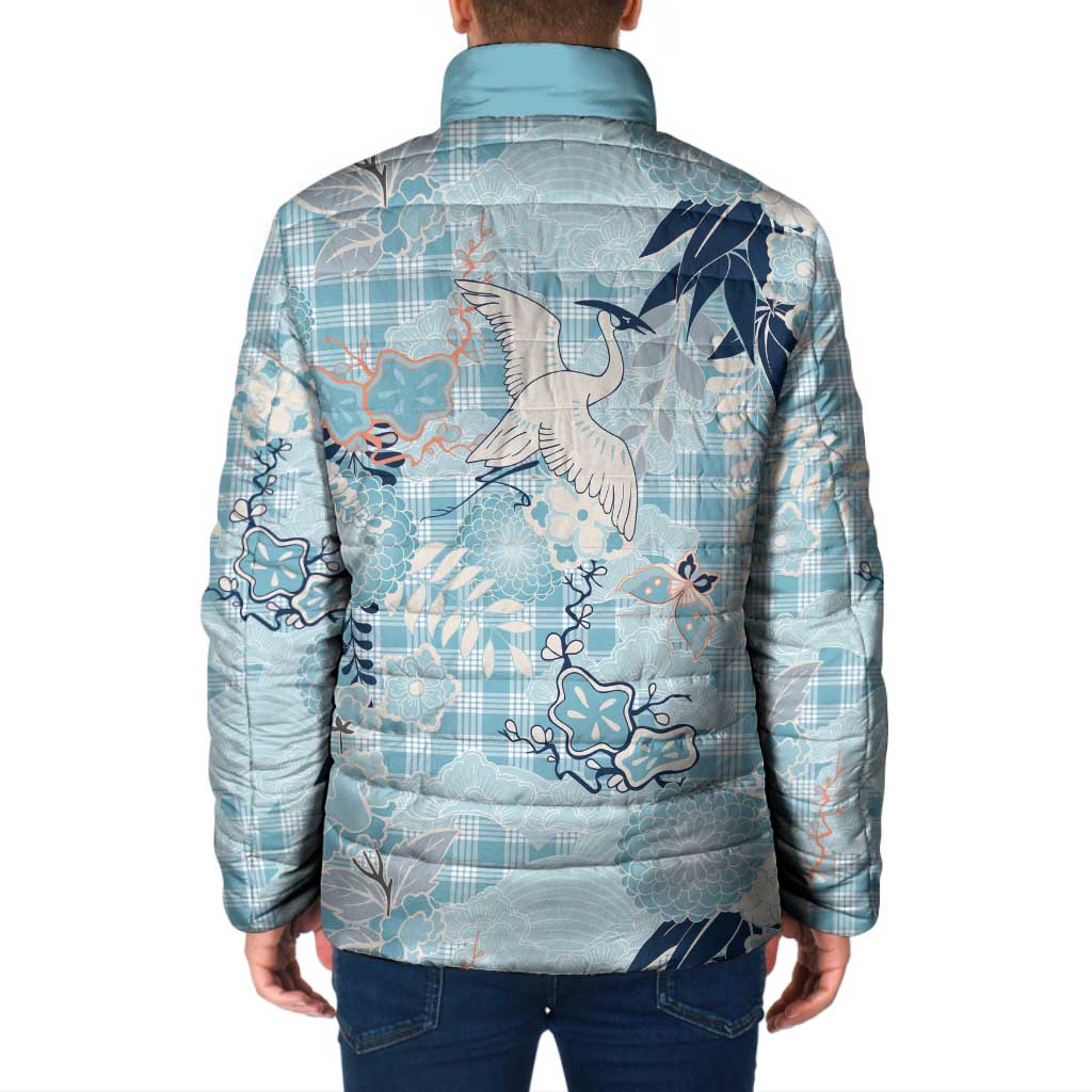 Blue Palaka Crane and Flowers Padded Jacket Japan Heritage Spirit - Polynesian Pride