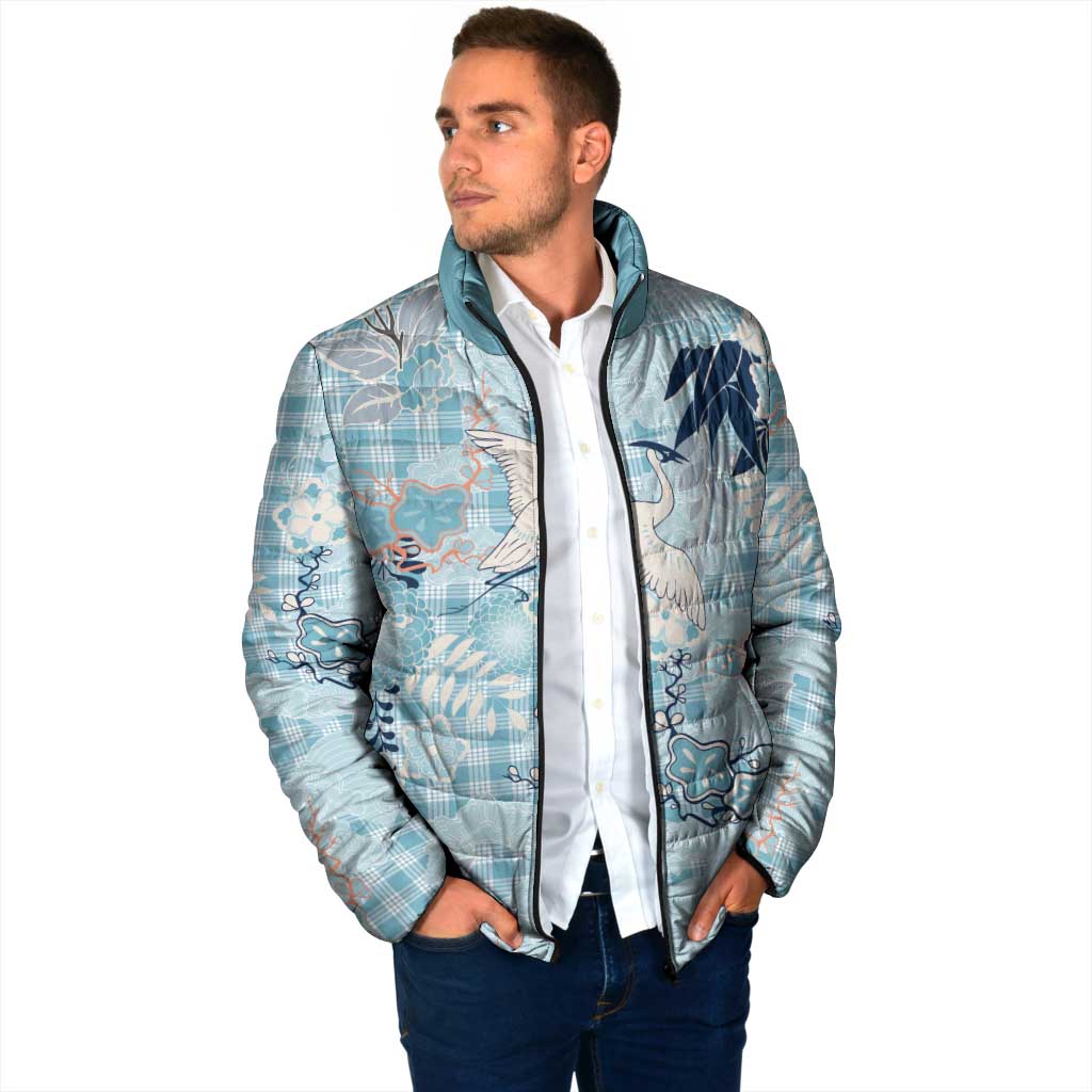 Blue Palaka Crane and Flowers Padded Jacket Japan Heritage Spirit - Polynesian Pride