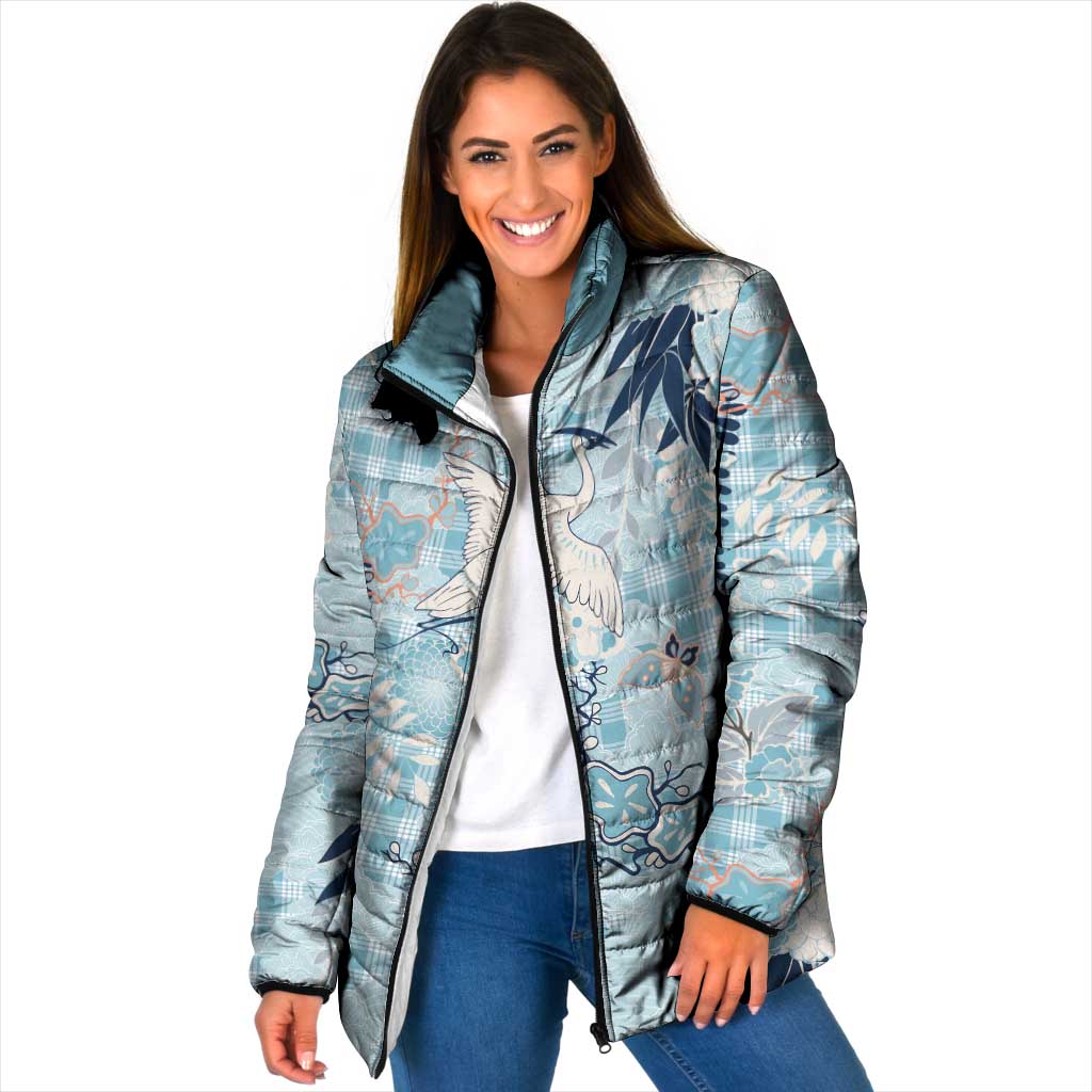 Blue Palaka Crane and Flowers Padded Jacket Japan Heritage Spirit - Polynesian Pride