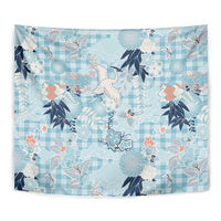 Blue Palaka Crane and Flowers Tapestry Japan Heritage Spirit - Polynesian Pride
