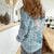 Blue Palaka Crane and Flowers Women Casual Shirt Japan Heritage Spirit - Polynesian Pride