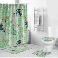 Green Palaka Crane and Flowers Bathroom Set Japan Heritage Spirit - Polynesian Pride