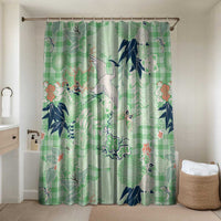 Green Palaka Crane and Flowers Bathroom Set Japan Heritage Spirit - Polynesian Pride