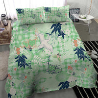 Green Palaka Crane and Flowers Bedding Set Japan Heritage Spirit - Polynesian Pride