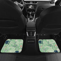 Green Palaka Crane and Flowers Car Mats Japan Heritage Spirit - Polynesian Pride