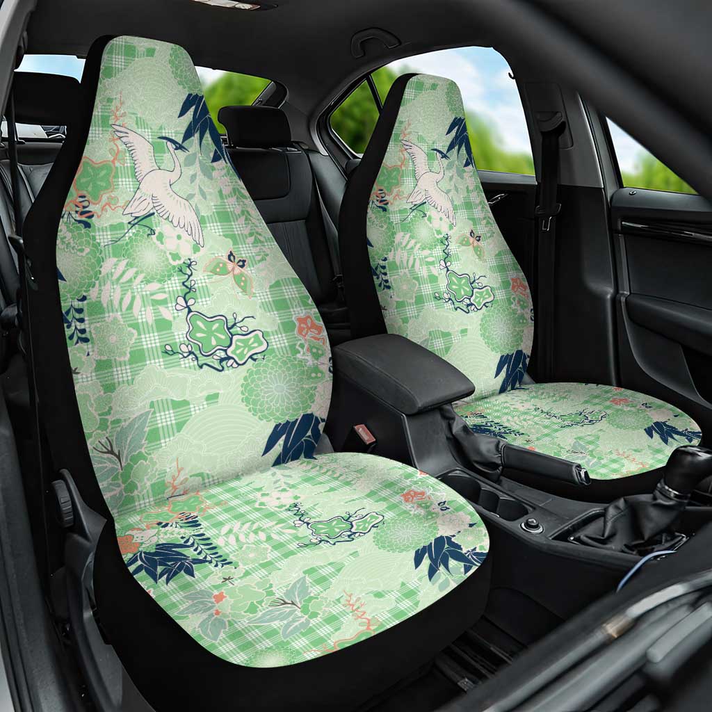 Green Palaka Crane and Flowers Car Seat Cover Japan Heritage Spirit - Polynesian Pride