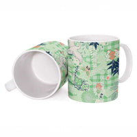 Green Palaka Crane and Flowers Ceramic Mug Japan Heritage Spirit - Polynesian Pride