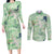 Green Palaka Crane and Flowers Couples Matching Long Sleeve Bodycon Dress and Long Sleeve Button Shirt Japan Heritage Spirit - Polynesian Pride