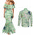 Green Palaka Crane and Flowers Couples Matching Mermaid Dress and Long Sleeve Button Shirt Japan Heritage Spirit - Polynesian Pride
