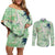 Green Palaka Crane and Flowers Couples Matching Off Shoulder Short Dress and Long Sleeve Button Shirt Japan Heritage Spirit - Polynesian Pride