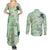 Green Palaka Crane and Flowers Couples Matching Summer Maxi Dress and Long Sleeve Button Shirt Japan Heritage Spirit - Polynesian Pride