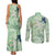 Green Palaka Crane and Flowers Couples Matching Tank Maxi Dress and Long Sleeve Button Shirt Japan Heritage Spirit - Polynesian Pride