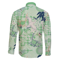 Green Palaka Crane and Flowers Family Matching Puletasi and Hawaiian Shirt Japan Heritage Spirit LT9 - Polynesian Pride