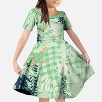 Green Palaka Crane and Flowers Family Matching Short Sleeve Bodycon Dress and Hawaiian Shirt Japan Heritage Spirit - Polynesian Pride
