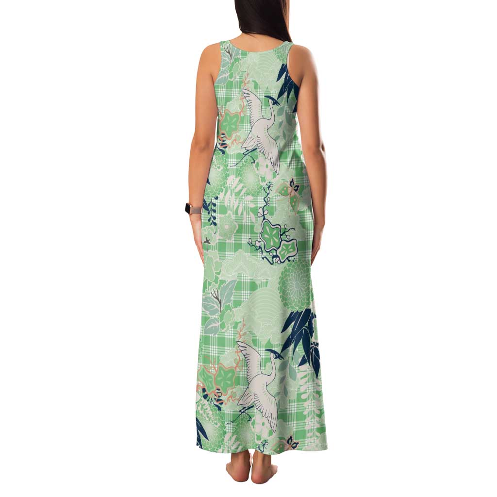 Green Palaka Crane and Flowers Family Matching Tank Maxi Dress and Hawaiian Shirt Japan Heritage Spirit - Polynesian Pride