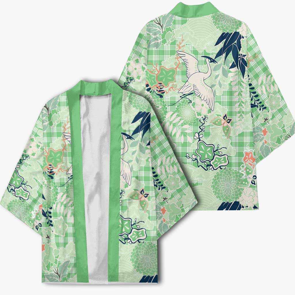 Green Palaka Crane and Flowers Kimono Japan Heritage Spirit - Polynesian Pride