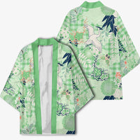 Green Palaka Crane and Flowers Kimono Japan Heritage Spirit - Polynesian Pride