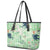 Green Palaka Crane and Flowers Leather Tote Bag Japan Heritage Spirit - Polynesian Pride