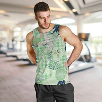 Green Palaka Crane and Flowers Men Tank Top Japan Heritage Spirit - Polynesian Pride