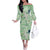 Green Palaka Crane and Flowers Off The Shoulder Long Sleeve Dress Japan Heritage Spirit - Polynesian Pride