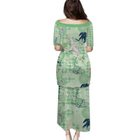 Green Palaka Crane and Flowers Puletasi Japan Heritage Spirit - Polynesian Pride