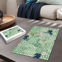 Green Palaka Crane and Flowers Puzzle Japan Heritage Spirit - Polynesian Pride