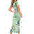 Green Palaka Crane and Flowers Short Sleeve Bodycon Dress Japan Heritage Spirit - Polynesian Pride