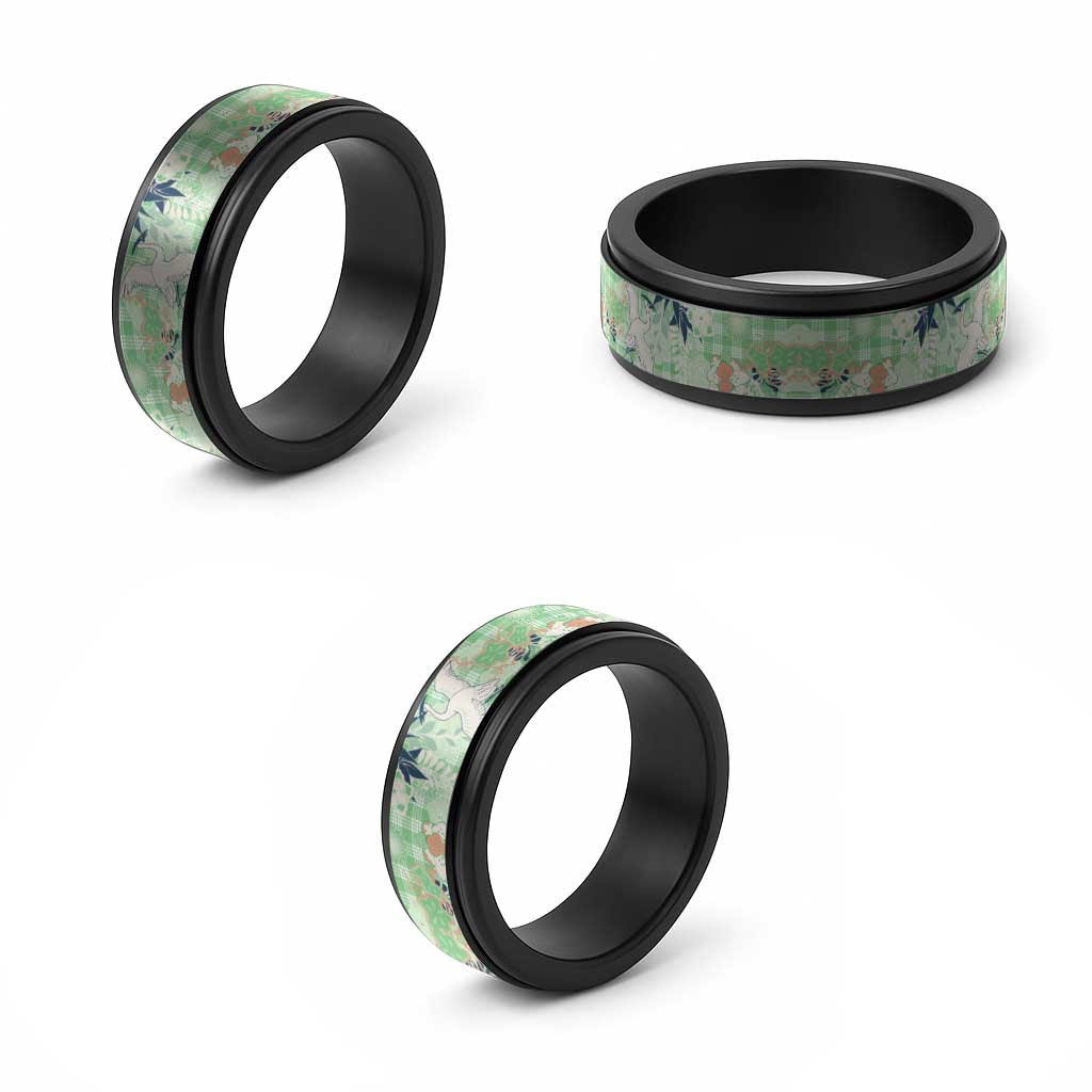 Green Palaka Crane and Flowers Spinner Ring Japan Heritage Spirit - Polynesian Pride