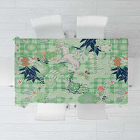Green Palaka Crane and Flowers Tablecloth Japan Heritage Spirit - Polynesian Pride