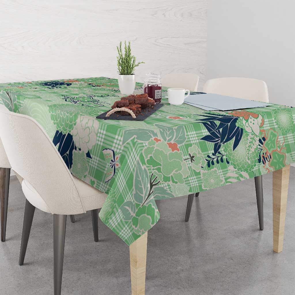 Green Palaka Crane and Flowers Tablecloth Japan Heritage Spirit - Polynesian Pride
