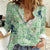 Green Palaka Crane and Flowers Women Casual Shirt Japan Heritage Spirit - Polynesian Pride