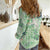 Green Palaka Crane and Flowers Women Casual Shirt Japan Heritage Spirit - Polynesian Pride