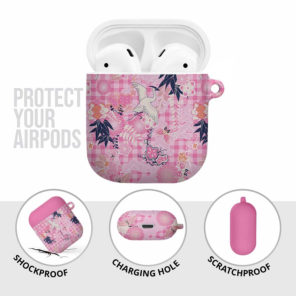 Pink Palaka Crane and Flowers AirPods Case Japan Heritage Spirit - Polynesian Pride