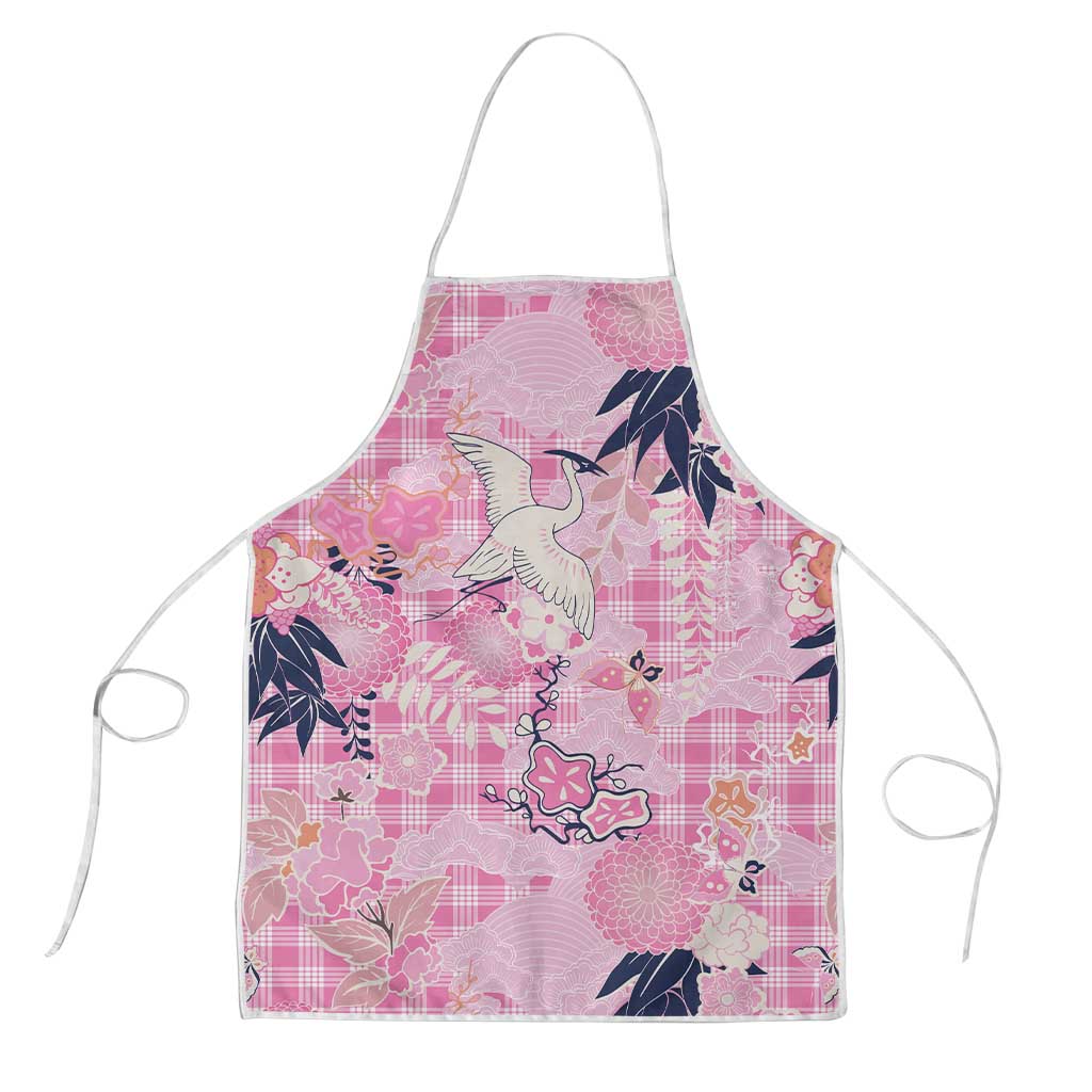 Pink Palaka Crane and Flowers Apron Japan Heritage Spirit - Polynesian Pride