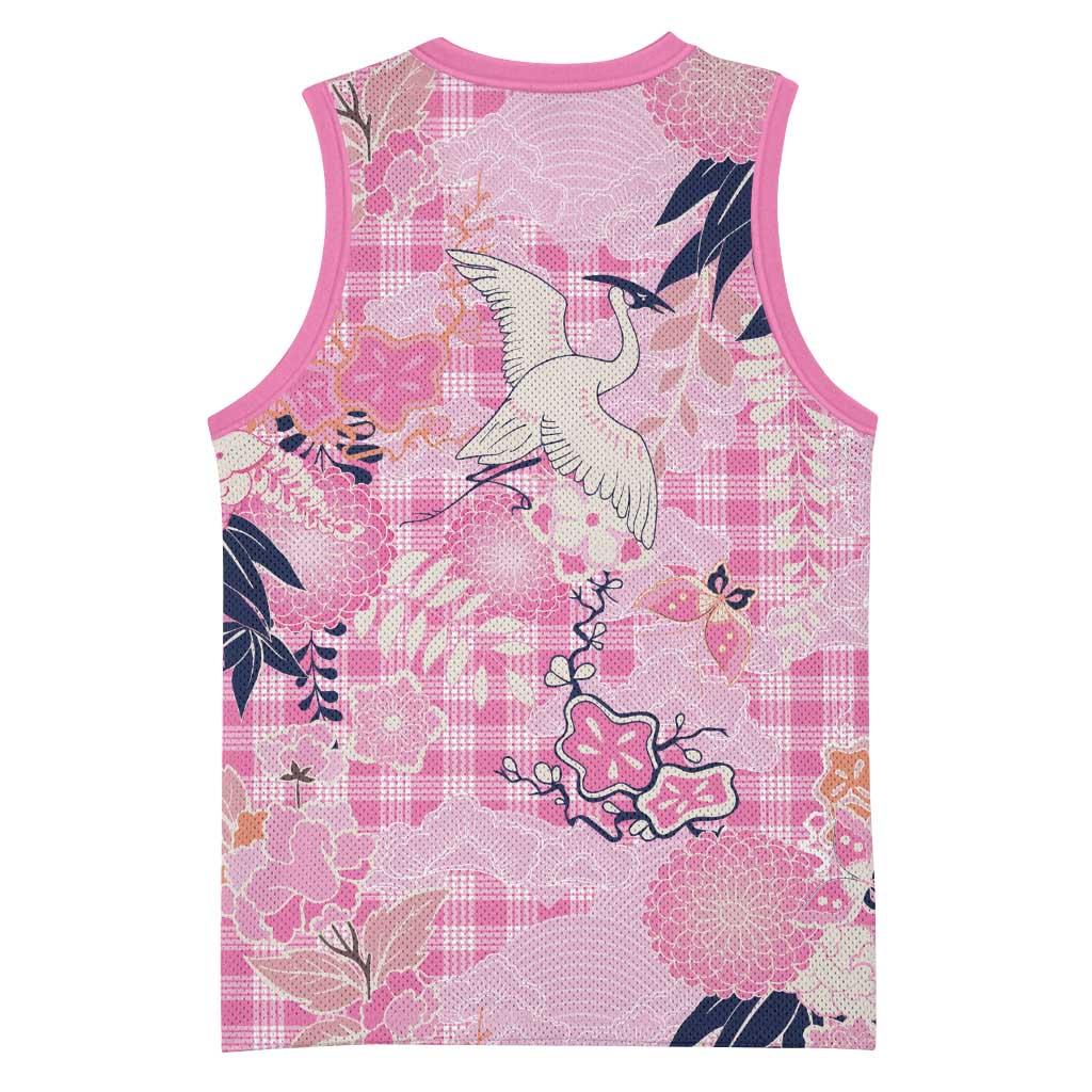 Pink Palaka Crane and Flowers Basketball Jersey Japan Heritage Spirit LT9 - Polynesian Pride