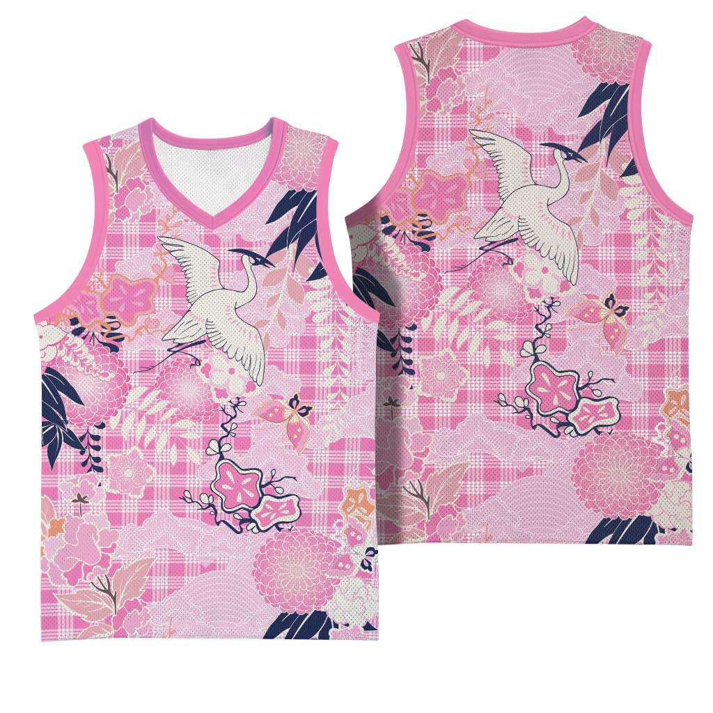 Pink Palaka Crane and Flowers Basketball Jersey Japan Heritage Spirit LT9 - Polynesian Pride