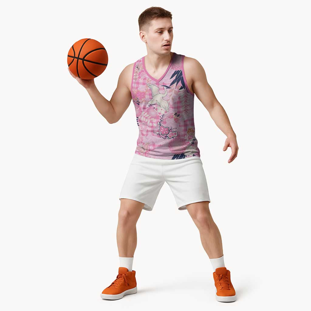 Pink Palaka Crane and Flowers Basketball Jersey Japan Heritage Spirit LT9 - Polynesian Pride