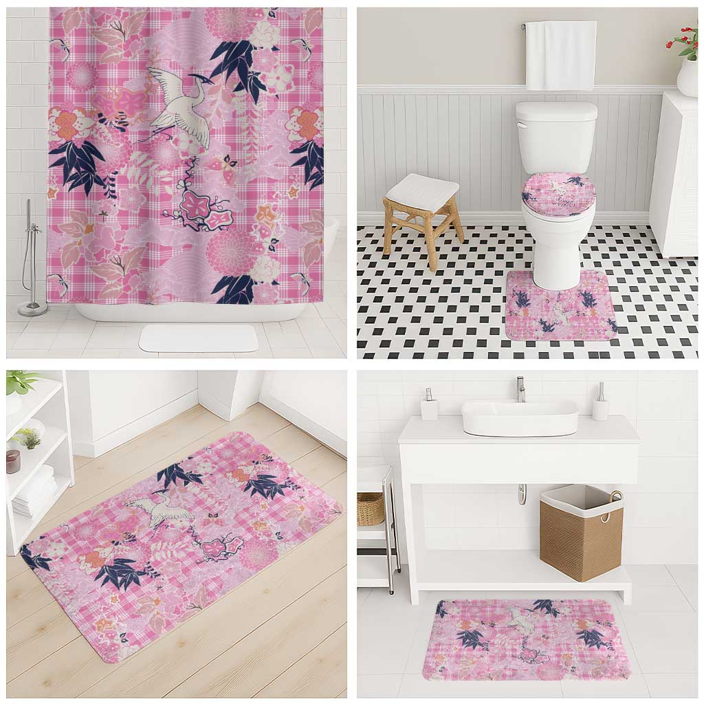 Pink Palaka Crane and Flowers Bathroom Set Japan Heritage Spirit - Polynesian Pride
