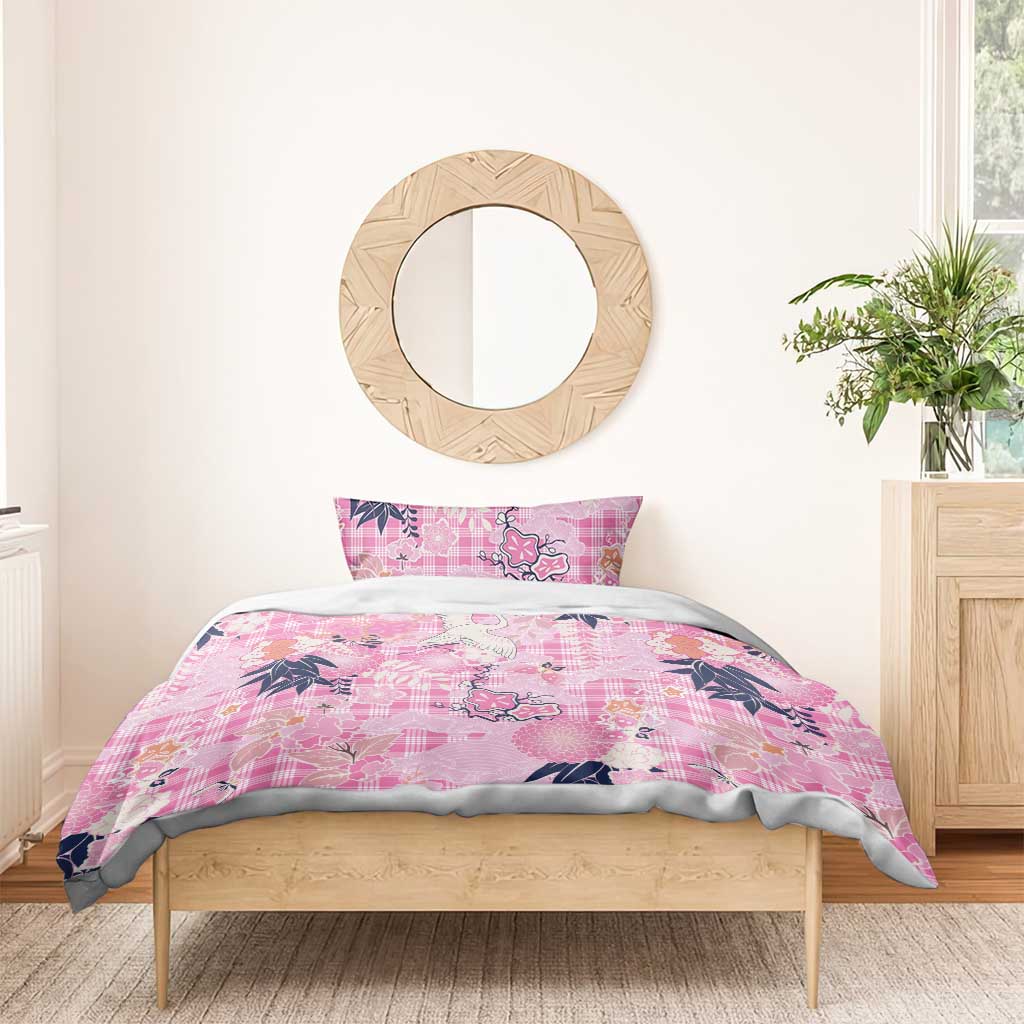 Pink Palaka Crane and Flowers Bedding Set Japan Heritage Spirit - Polynesian Pride