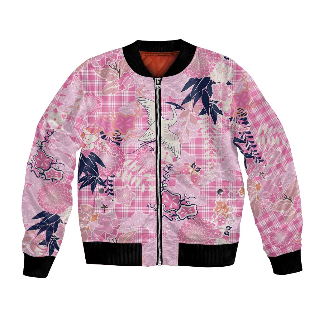 Pink Palaka Crane and Flowers Bomber Jacket Japan Heritage Spirit - Polynesian Pride