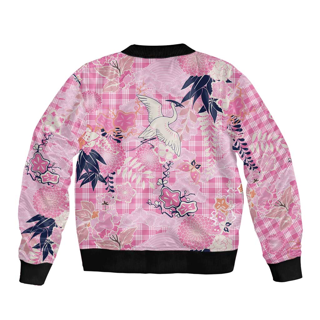 Pink Palaka Crane and Flowers Bomber Jacket Japan Heritage Spirit - Polynesian Pride