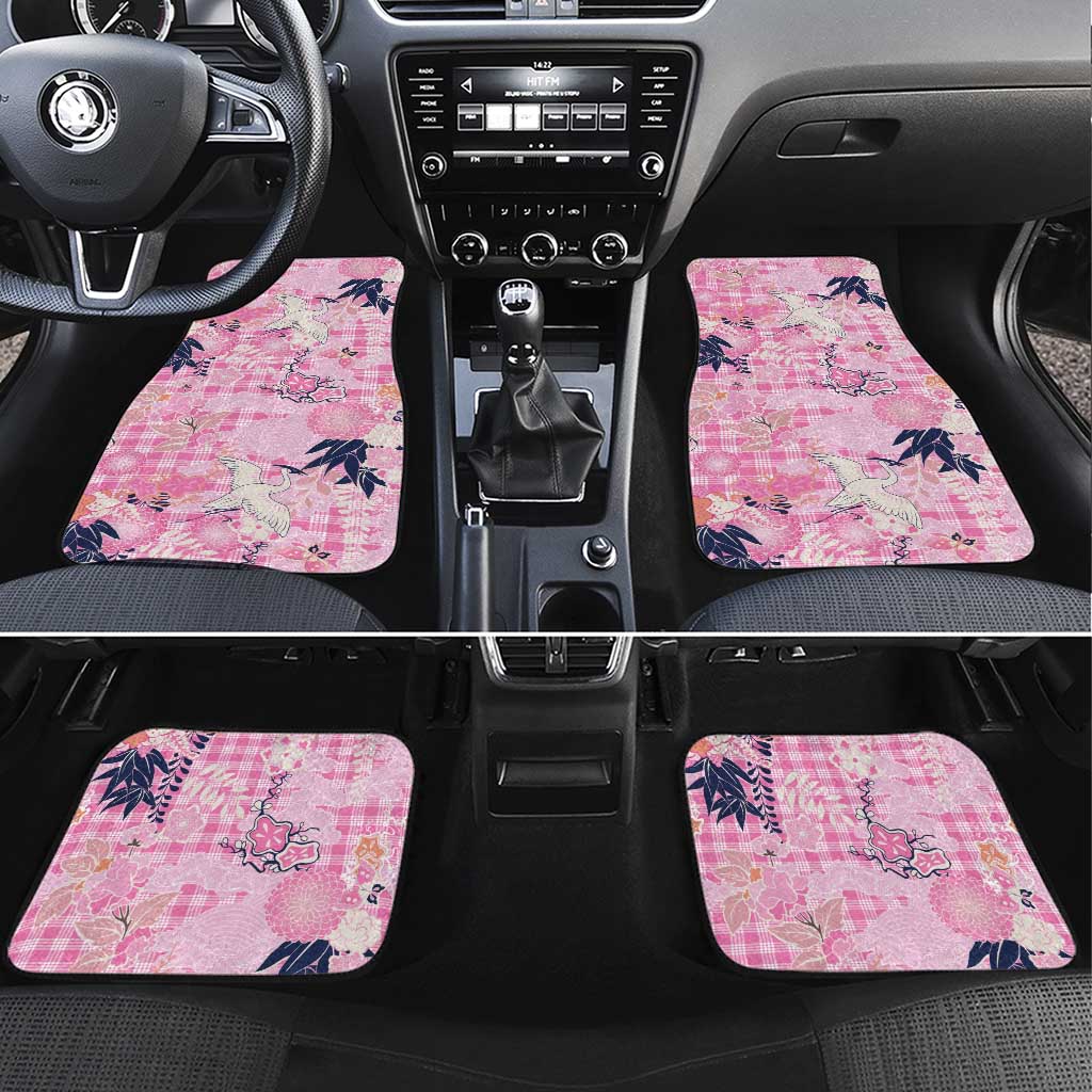 Pink Palaka Crane and Flowers Car Mats Japan Heritage Spirit - Polynesian Pride