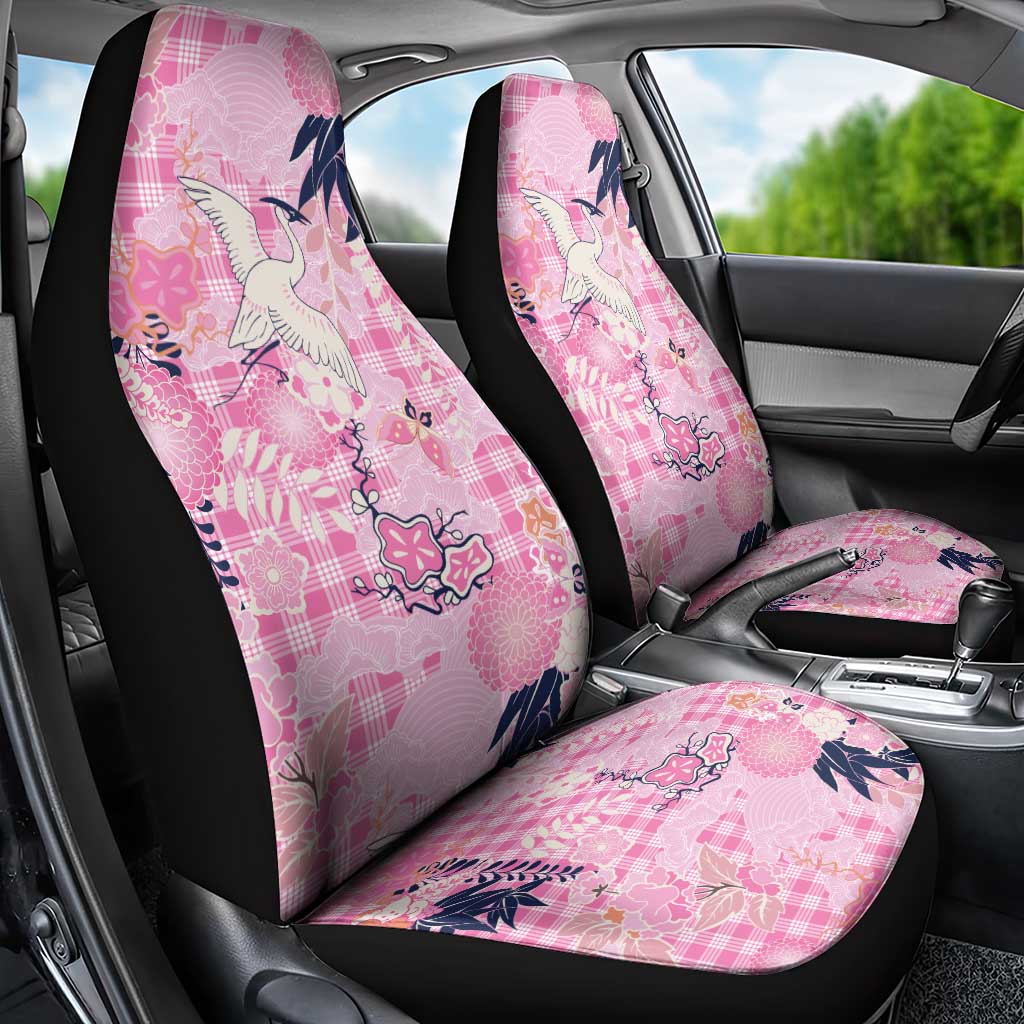 Pink Palaka Crane and Flowers Car Seat Cover Japan Heritage Spirit - Polynesian Pride
