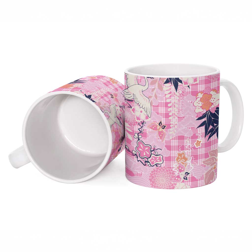 Pink Palaka Crane and Flowers Ceramic Mug Japan Heritage Spirit - Polynesian Pride